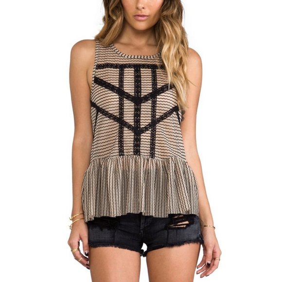 Free People Tops - Free People Lace & Stripe Peplum Top